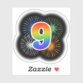 Sticker Fun Fireworks + Rainbow Motif "9" N° d'événement (Feuille)