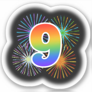 Sticker Fun Fireworks + Rainbow Motif "9" N° d'événement