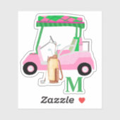 Sticker Fun Golf Gal Pink Cart Clubs Monogramme (Feuille)