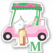 Sticker Fun Golf Gal Pink Cart Clubs Monogramme (Devant)