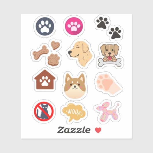 Sticker Fun mignon adorable chien rose Empreinte de patte (Feuille)