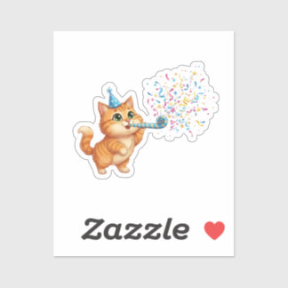 Sticker Fun Party Horn Cat Confetti Explosion New Year