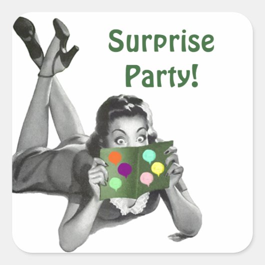 Sticker Fun Retro Lady Reading-card Verrassingsfee (Voorkant)