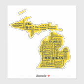 Sticker Fun Yellow et Navy Blue State of Michigan villes (Feuille)