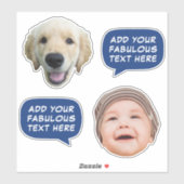 Sticker Funny 2 Photo & Word Bubble Texte Personnalisé (Feuille)