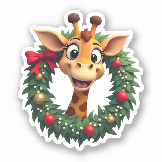 Sticker Funny Animal Giraffe Meme Face Festive Xmas T-Shir (Devant)