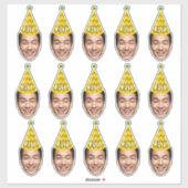 Sticker Funny Birthday Face with Party Hat & Custom Age  (Feuille)