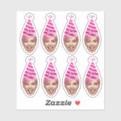 Sticker Funny Birthday Face with Party Hat & Custom Age  (Feuille)