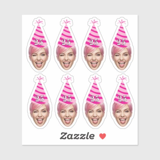 Sticker Funny Birthday Face with Party Hat & Custom Age  (Feuille)