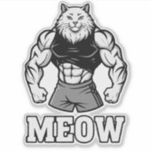 Sticker Funny bodybuilder cat showing off massive muscles (Devant)