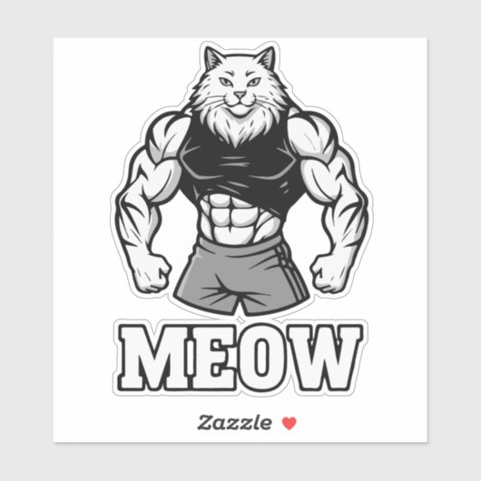 Sticker Funny bodybuilder cat showing off massive muscles (Feuille)