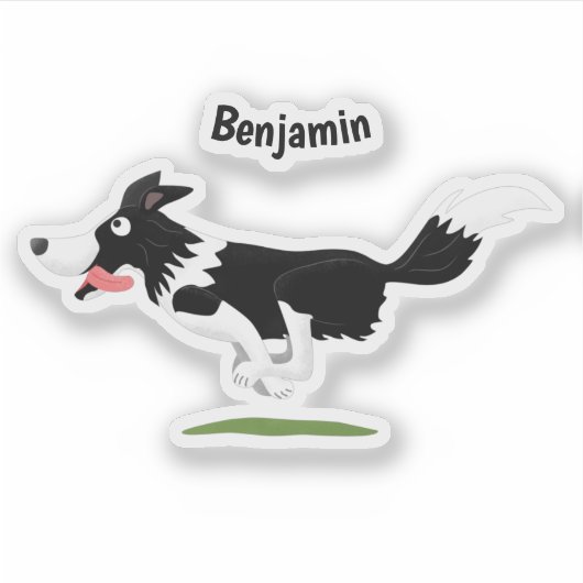 Sticker Funny Border Collie chien en course dessin animé (Devant)