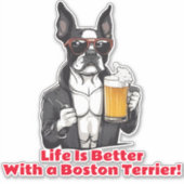 Sticker Funny Boston Terrier Cool chien plaisanter voiture (Devant)