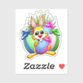 Sticker Funny Bunny biting an Easter Egg (Feuille)