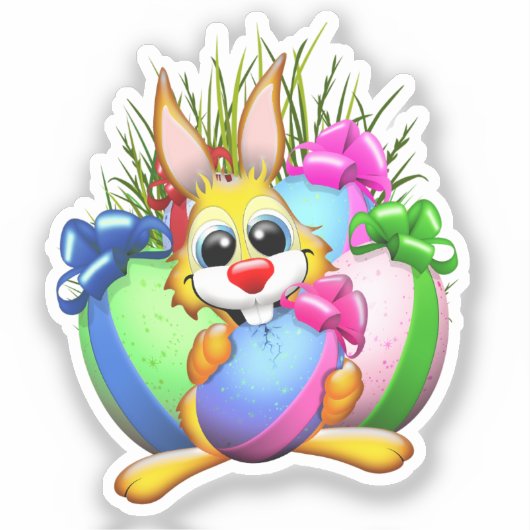 Sticker Funny Bunny biting an Easter Egg (Recto)