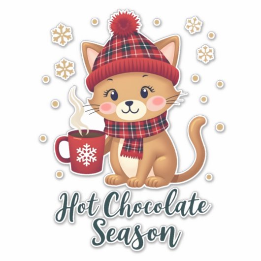 Sticker Funny Cat Hot Choco Season Merry Christmas Mom Dad (Devant)