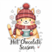 Sticker Funny Cat Hot Choco Season Merry Christmas Mom Dad (Devant)