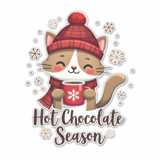 Sticker Funny Cat Hot Choco Season Merry Christmas Mom Dad (Devant)
