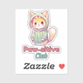 Sticker Funny Cat Paw‑sitive Club – Cute Hoodie Kitty (Feuille)