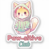 Sticker Funny Cat Paw‑sitive Club – Cute Hoodie Kitty (Recto)