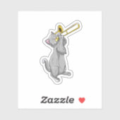 Sticker Funny Cat Playing Trombone Gift Cool Kitten Musici (Feuille)