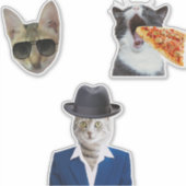 Sticker Funny Chat Manger Pizza (Devant)