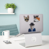 Sticker Funny Chat Manger Pizza (Ordinateur portable sur le bureau)