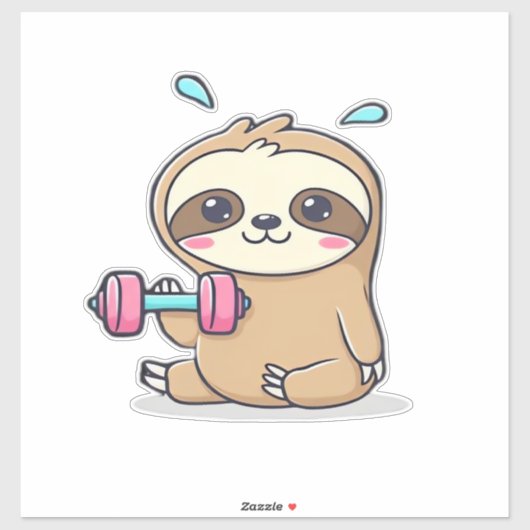 Sticker Funny Chibi Sloth Workout Cute Kawaii Gym Cartoon (Feuille)