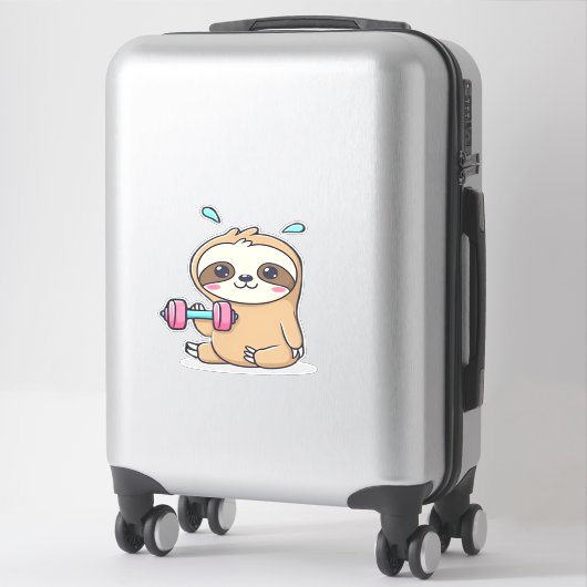 Sticker Funny Chibi Sloth Workout Cute Kawaii Gym Cartoon (Sur valise)