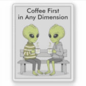 Sticker Funny Coffee and Aliens (Devant)