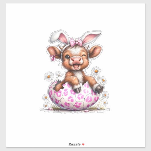 Sticker Funny Cow Easter Rabbit Cute Highland Cows Lover E (Feuille)