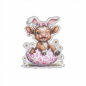 Sticker Funny Cow Easter Rabbit Cute Highland Cows Lover E (Devant)