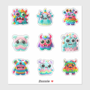 Sticker funny creepy kawaii monster pink red amazing big t