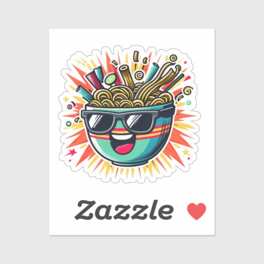 Sticker Funny Cute Noodle Cartoon Ramen Bowl (Feuille)