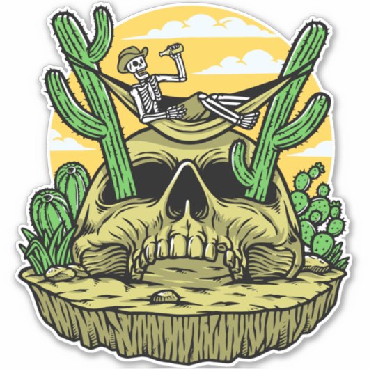 Sticker Funny Desert Skeleton Hammock Camping (Devant)