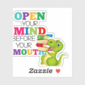 Sticker funny dinoceur -open your mind- (Feuille)