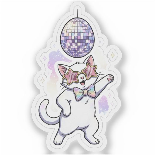 Sticker Funny Disco Easter Cat Dancing Under Egg Ball (Devant)