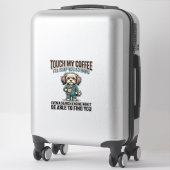 Sticker Funny Dog Coffee Warning Vintage Engraving Design_ (Sur valise)