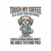 Sticker Funny Dog Coffee Warning Vintage Engraving Design_ (Devant)