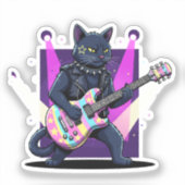 Sticker Funny Easter Cat Rockstar Playing Egg Guitar Music (Recto)