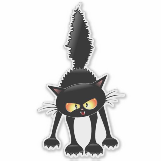 Sticker Funny Fierce Black Cat Cartoon  (Devant)