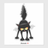 Sticker Funny Fierce Black Cat Cartoon  (Feuille)
