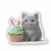 Sticker Funny Foodie Cat Eating Easter Bunny Cupcake (Devant)