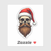 Sticker Funny Hipster Santa Skull Face With Hat Beard Chri (Feuille)