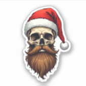 Sticker Funny Hipster Santa Skull Face With Hat Beard Chri (Devant)