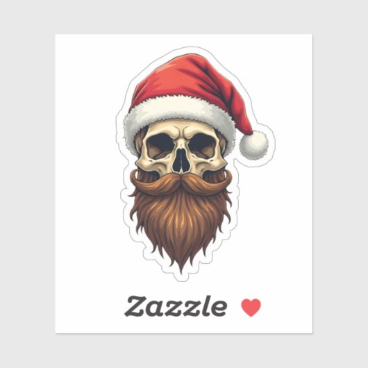 Sticker Funny Hipster Santa Skull Face With Hat Beard Chri (Feuille)