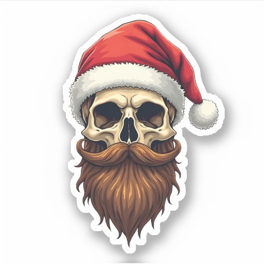Sticker Funny Hipster Santa Skull Face With Hat Beard Chri (Devant)