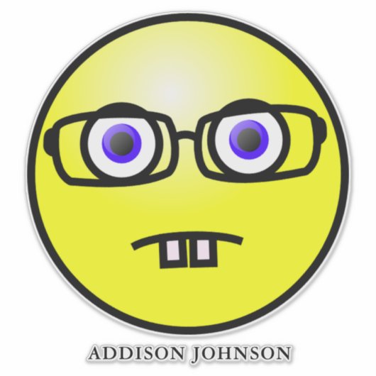 Sticker Funny Nerdy Geek Emoji Yellow Face Ajouter un nom  (Devant)