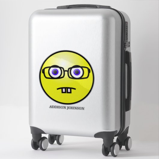 Sticker Funny Nerdy Geek Emoji Yellow Face Ajouter un nom (Sur valise)