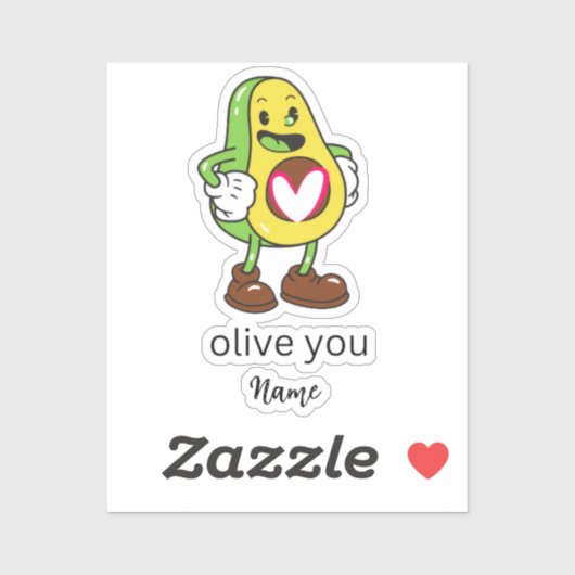 Sticker Funny Olive You Humour Ajouter un nom Cadeau perso (Feuille)